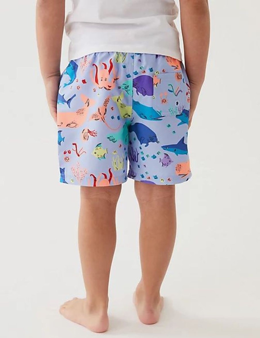 Kids Marks & Spencer Swimsuits For Boys | Sea Creature Swim Shorts Blue Mix