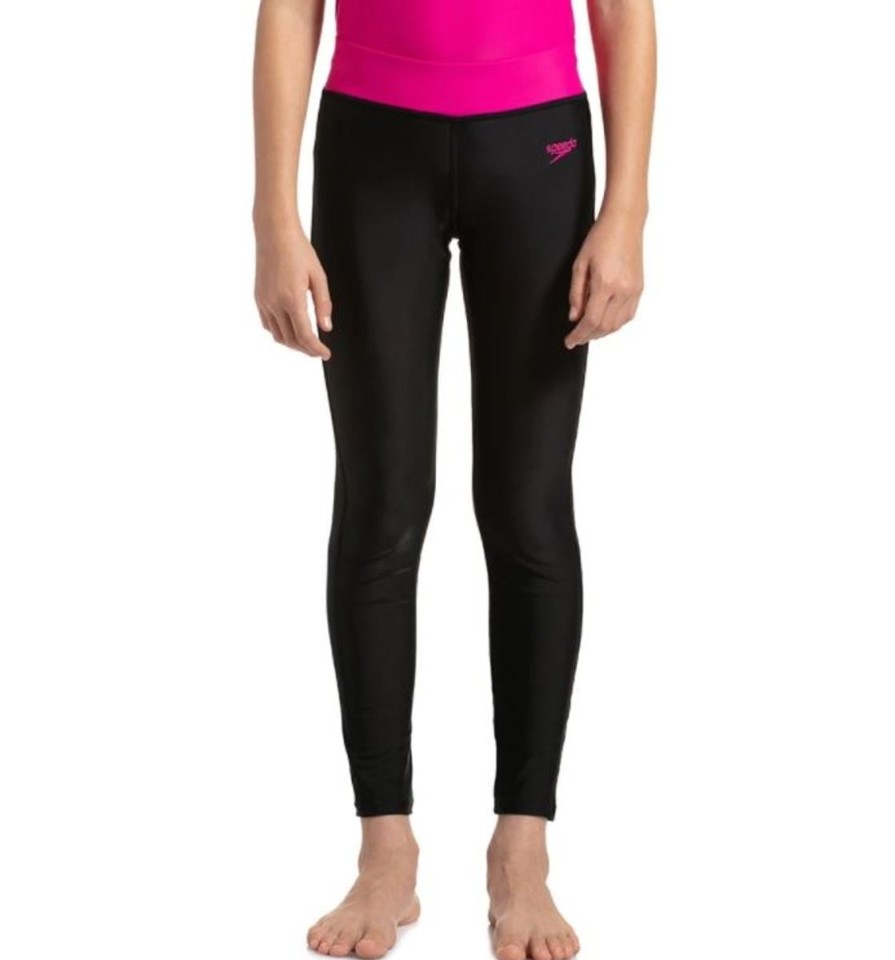 Kids Speedo Swimsuits For Girls | Speedo Active Contrast Swim Legging - Jr Black/Electric Pink