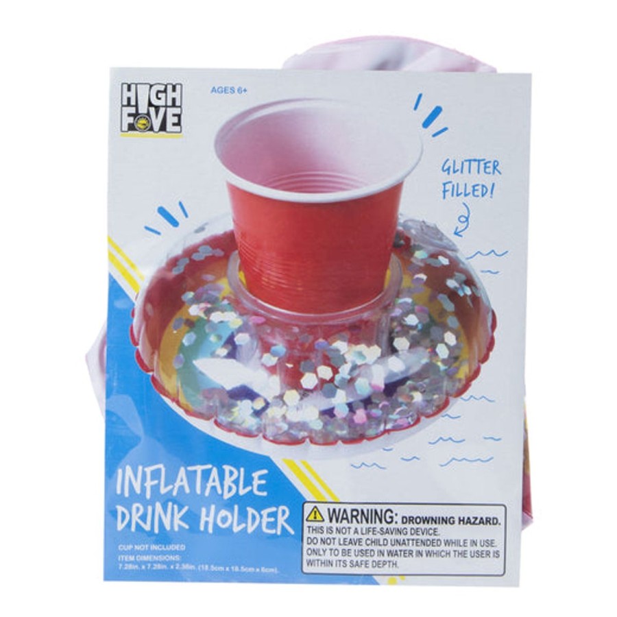 Pool Fun HIGHFIVE | Rainbow Glitter Inflatable Drink Holder (Pack Of 2)