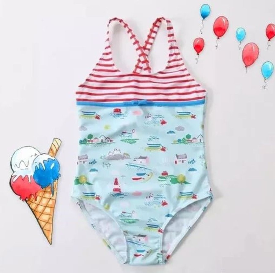 Kids The Beach Company Swimsuits For Girls | Country & Blue Print Cross Back Swimsuit