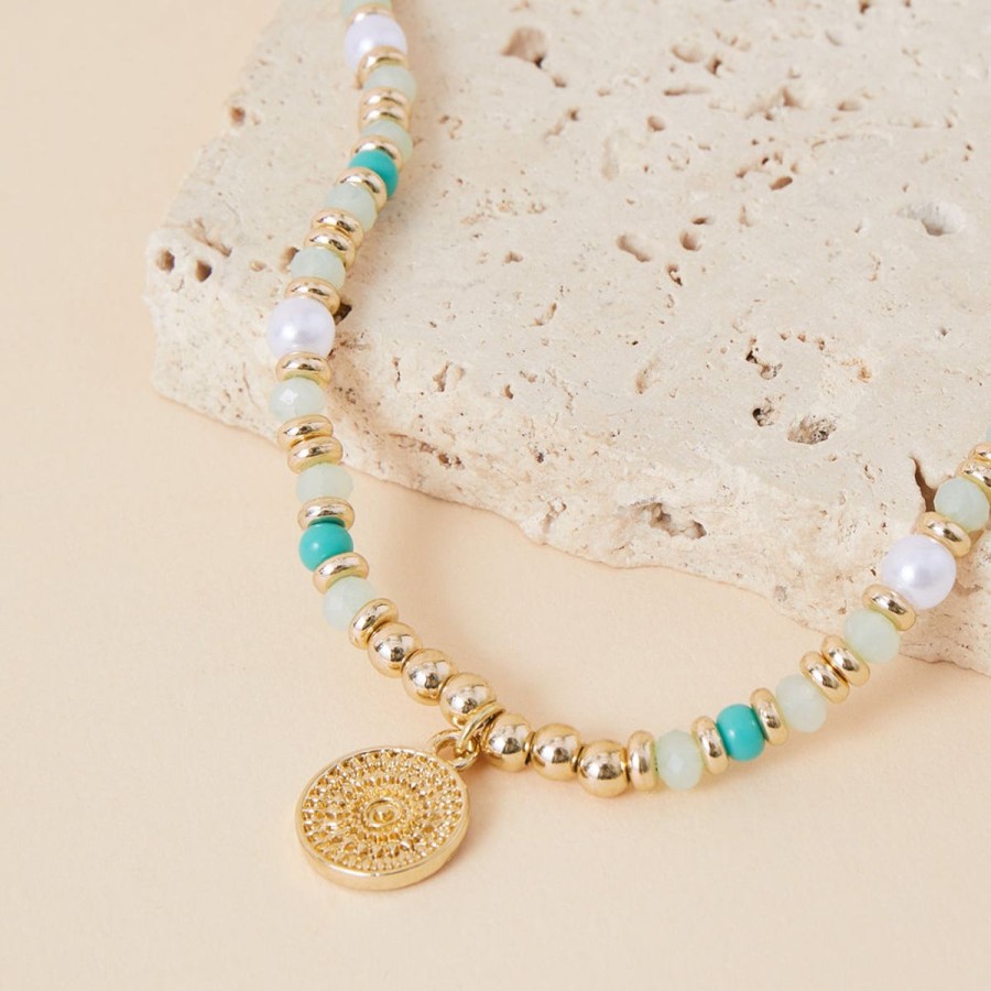 Women Accessorize Resort Jewellery | Green Bead, Pearl & Coin Anklet