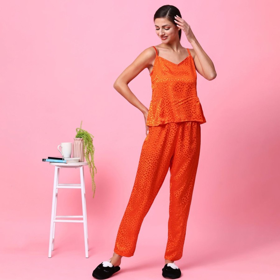 Women The Beach Company Nightwear | Burnout Satin Pajama Set Burnt Orange