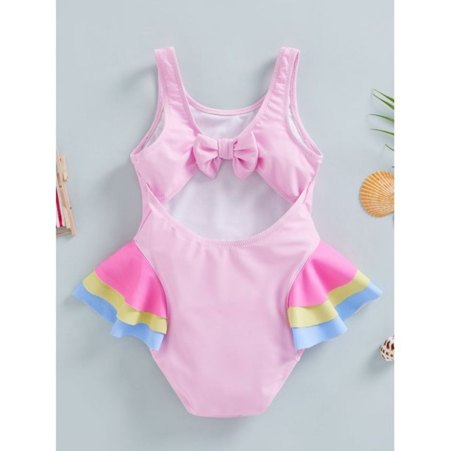 Kids The Beach Company Swimsuits For Girls | Baby Swan Print Ruffle Swimsuit Pink