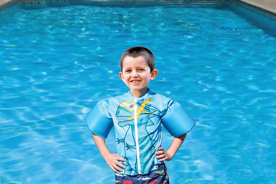 Kids Poolmaster Swimsuits For Boys | Lil' Splashers Dinosaur Swim Shirt Floaties With Armbands