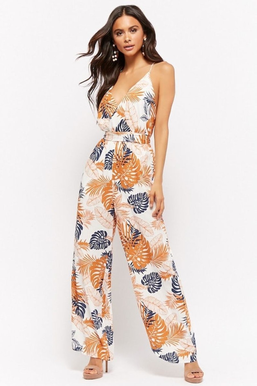 Women Forever21 Beachwear | Foliage Print Jumpsuit Multi