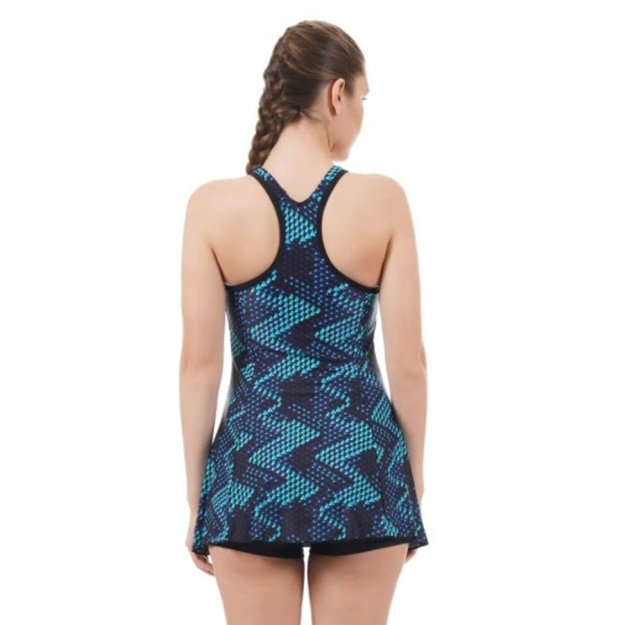 Women Speedo Swimwear | Speedo Aop Racerback Swimdress Black/Chroma Blue/Aqua Splash