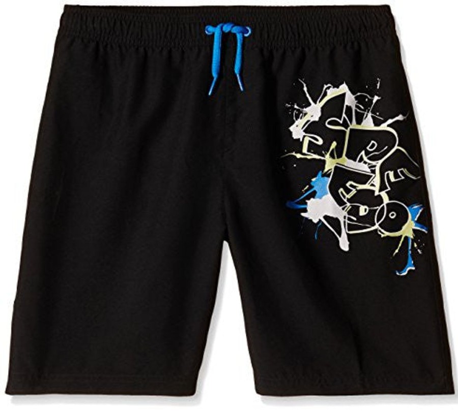 Kids Speedo Swimsuits For Boys | Speedo Watersprite Placement 17" Black/Neon Blue