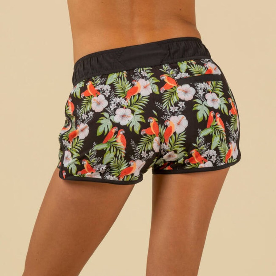 Women Decathlon Beachwear | Tini Parrot Board Shorts Black/ Multi