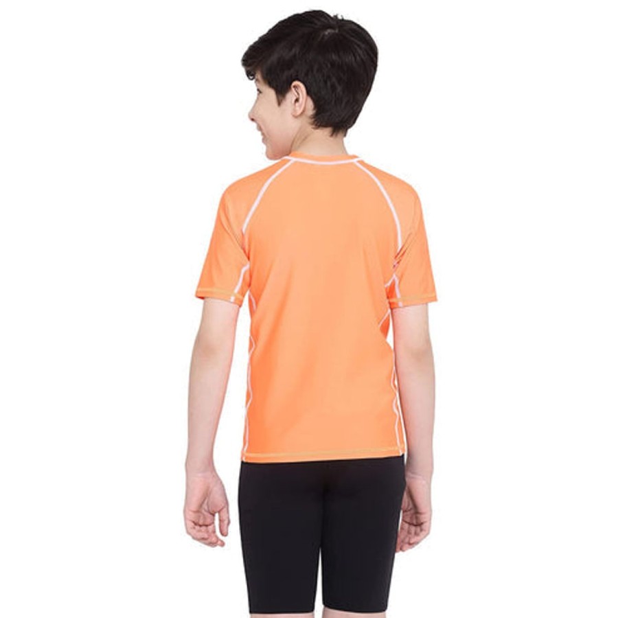 Kids Speedo Swimsuits For Boys | Speedo Swim Rashguard T-Shirt - Jr Neon Orange/White