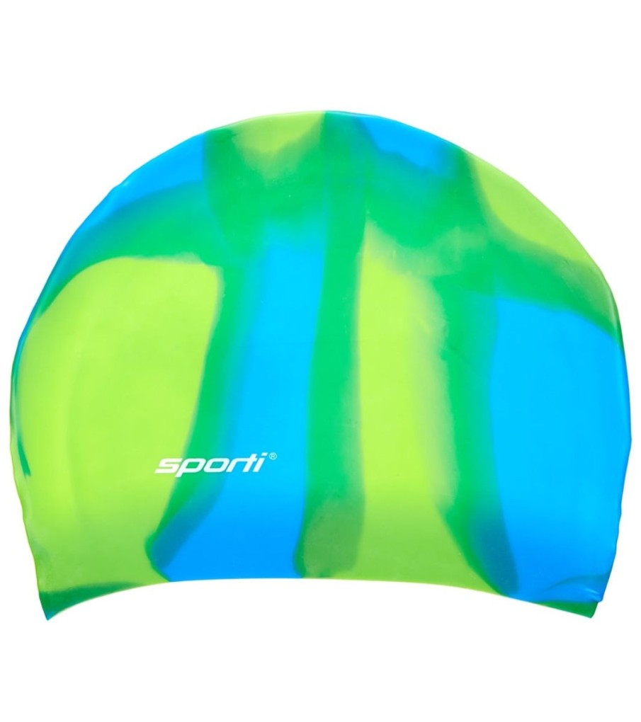 Swim Equipment Sporti | Long Hair Multi Color Silicone Swim Cap Blue/Green Multi