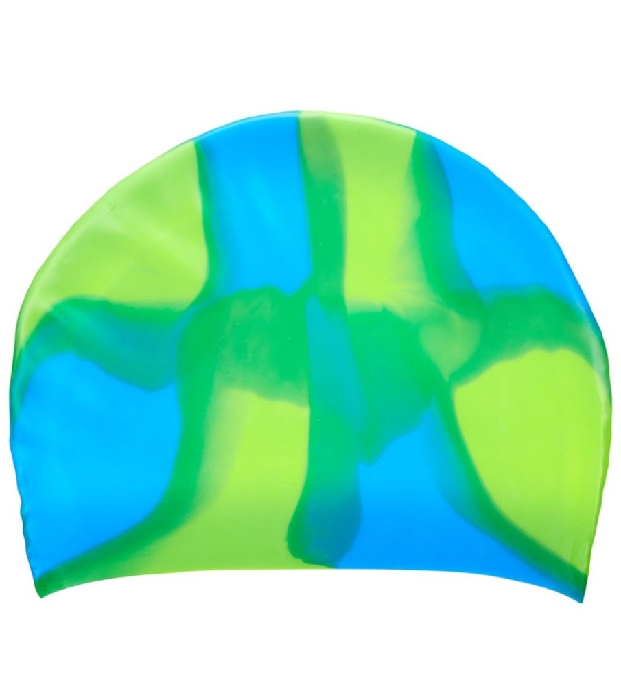 Swim Equipment Sporti | Long Hair Multi Color Silicone Swim Cap Blue/Green Multi