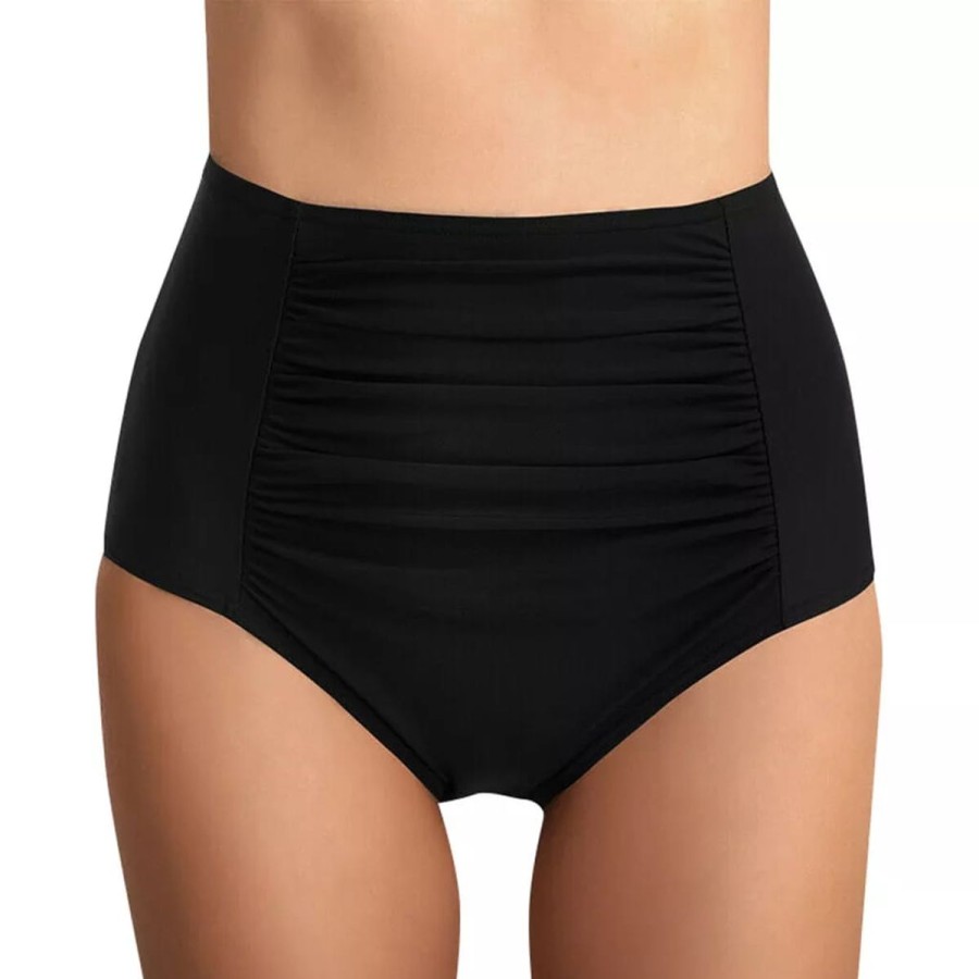 Women The Beach Company Bikini Sets | Center Ruched High Waist Bikini Bottom Black