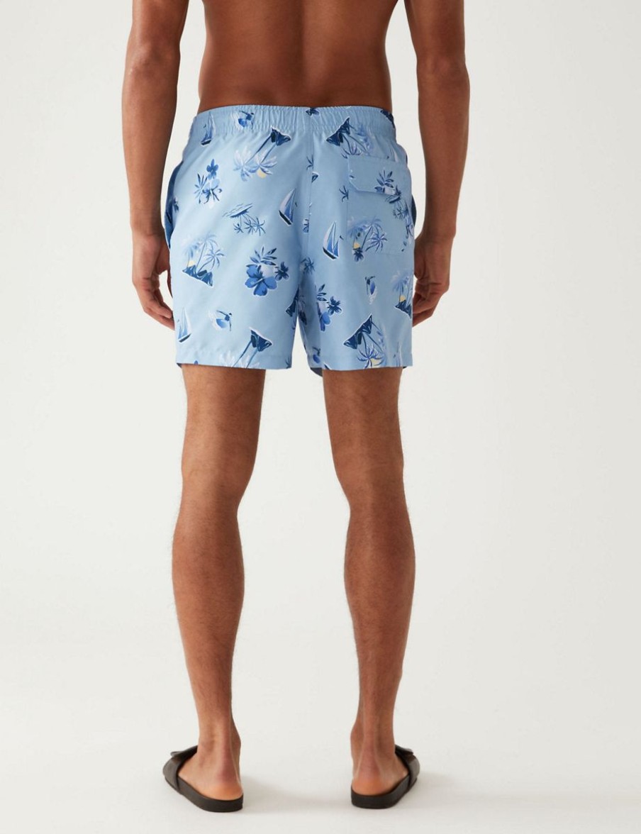 Men Marks & Spencer Swimwear And Board Shorts | Quick Dry Hawaiian Swim Shorts Light Blue