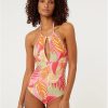 Women George Swimwear | Bright Palm Leaf Halter Neck Swimsuit