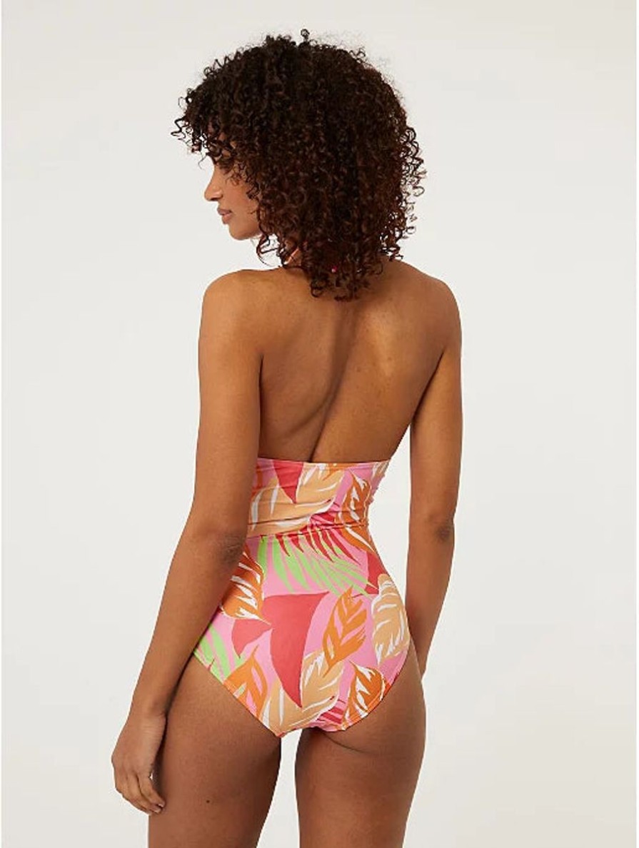 Women George Swimwear | Bright Palm Leaf Halter Neck Swimsuit