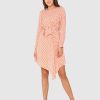 Women Vero Moda Beachwear | Peach Polka Dot Print Asymmetric Fit & Flare Dress Misty Rose