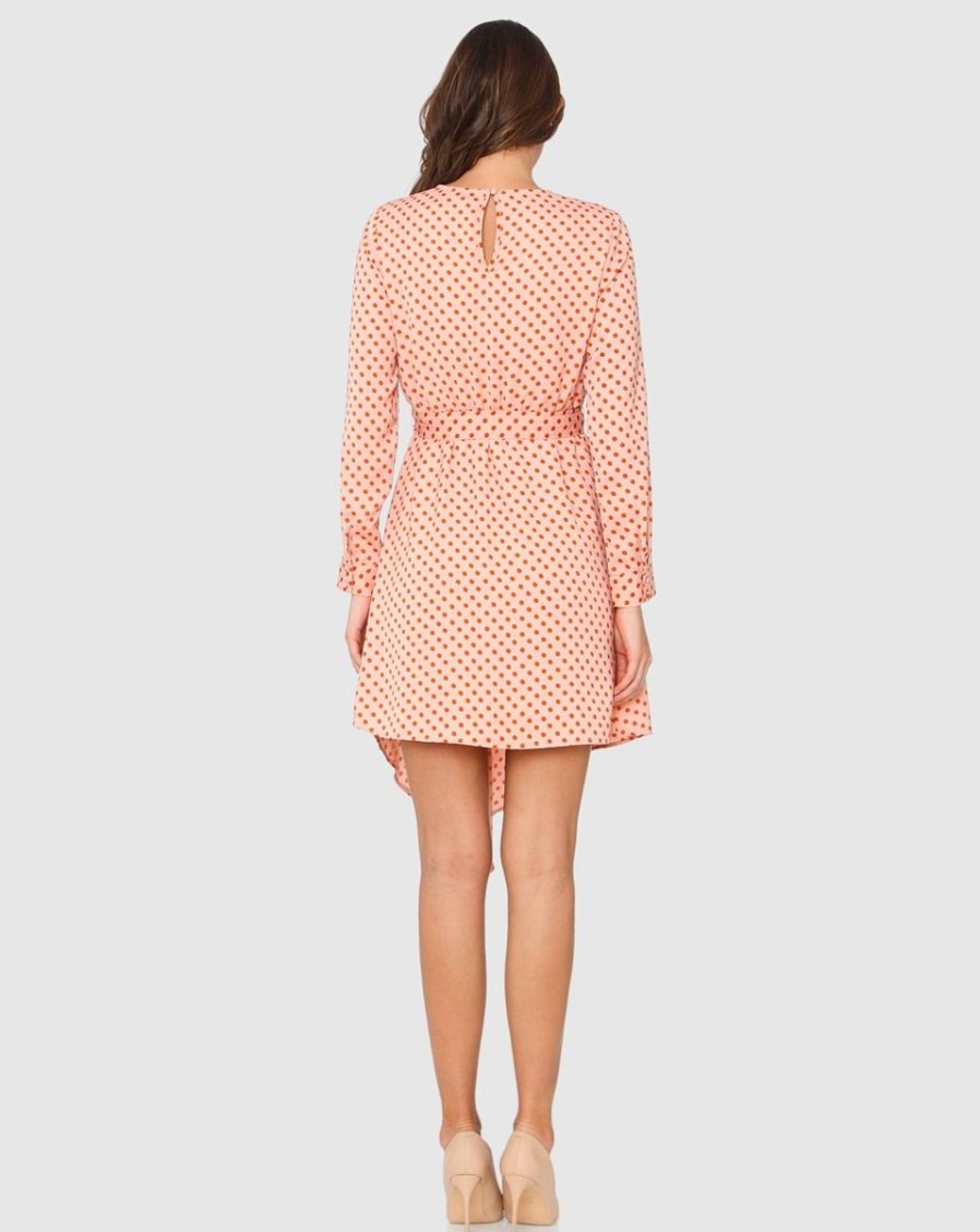 Women Vero Moda Beachwear | Peach Polka Dot Print Asymmetric Fit & Flare Dress Misty Rose