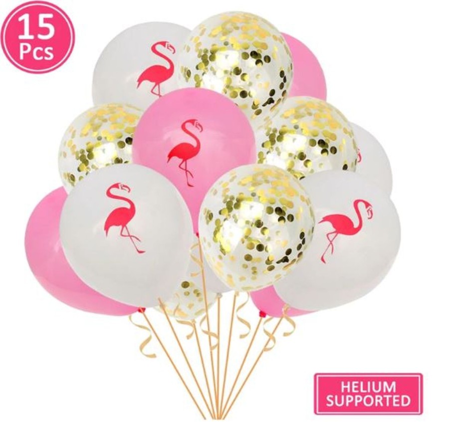 Pool Fun The Beach Company | Flamingo Confetti Latex Balloons (Pack Of 15) Gold