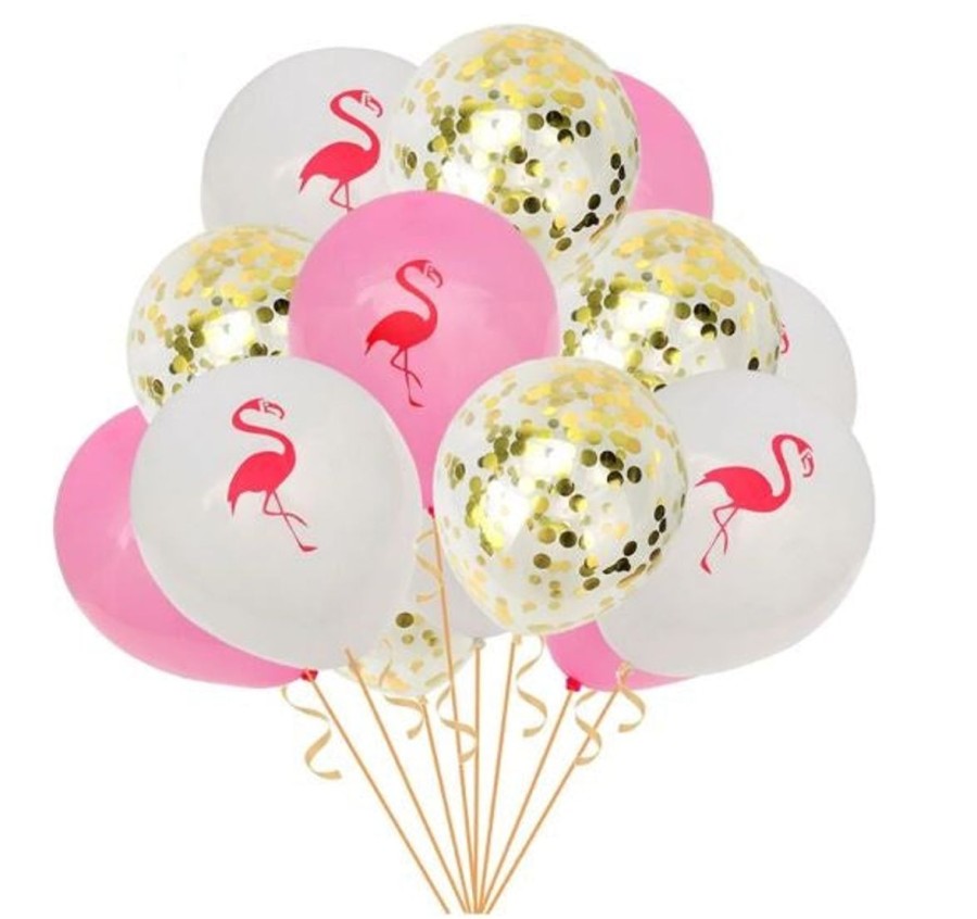 Pool Fun The Beach Company | Flamingo Confetti Latex Balloons (Pack Of 15) Gold