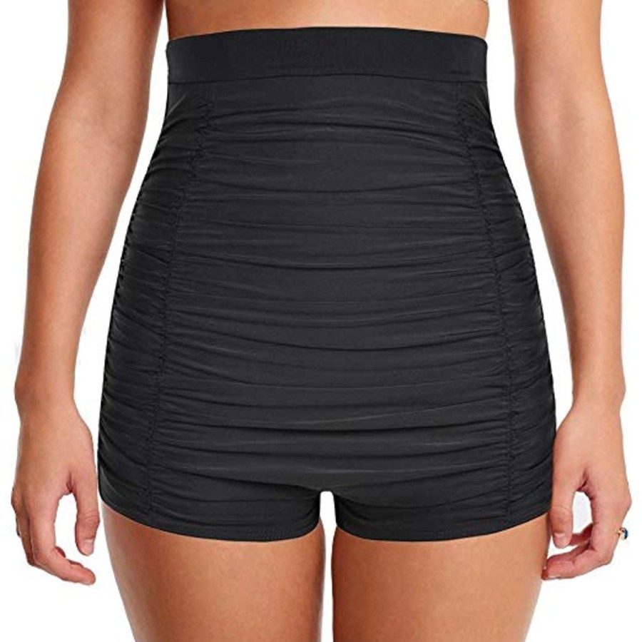 Women The Beach Company Bikini Sets | High Waisted Ruched Boyleg Shorts Black