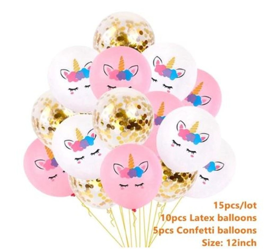 Pool Fun The Beach Company | Magical Unicorn Confetti Latex Balloons (Pack Of 15) Gold