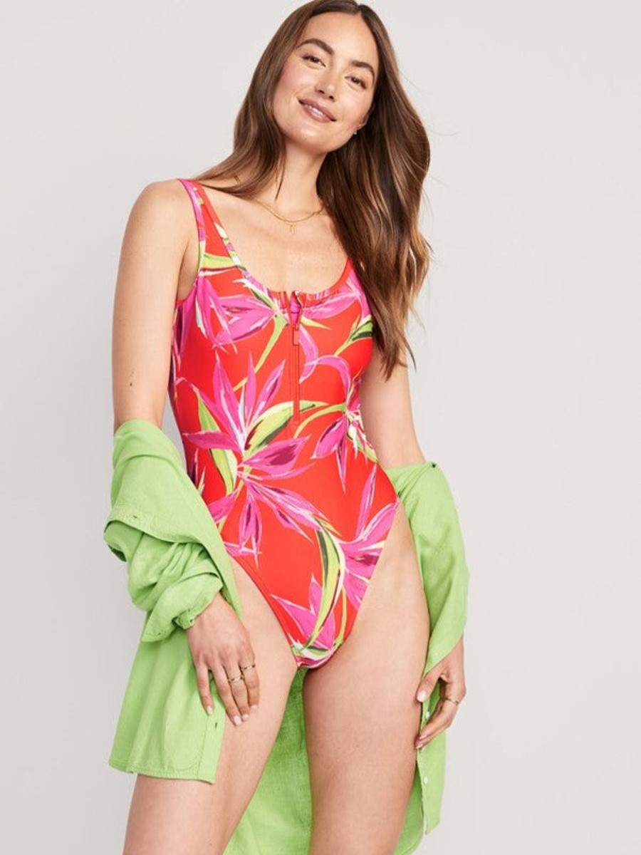 Women Old Navy Swimwear | Half-Zip One-Piece Swimsuit