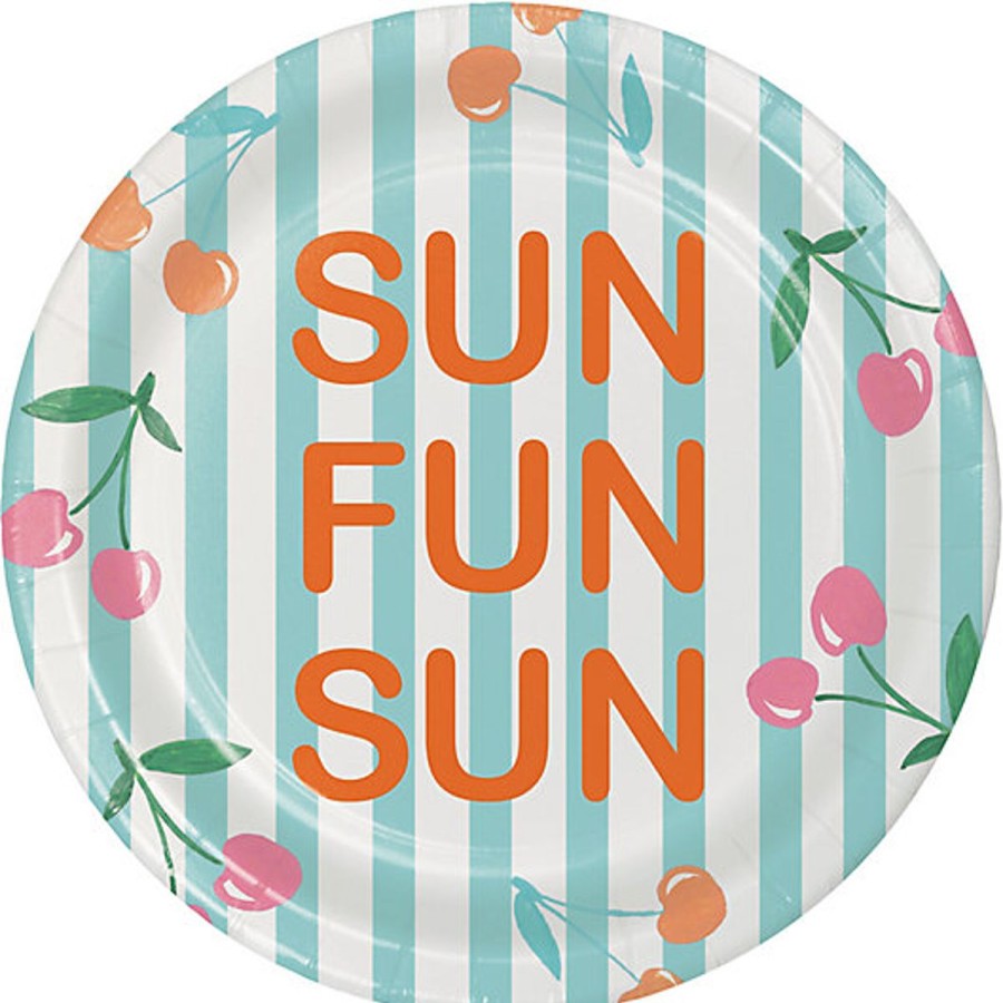 Pool Fun H for Happy™ | Sun Fun Sun Striped Paper Plates (18Pc)