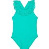 Kids Mothercare Swimsuits For Girls | Green Cutwork Yoke Swimsuit