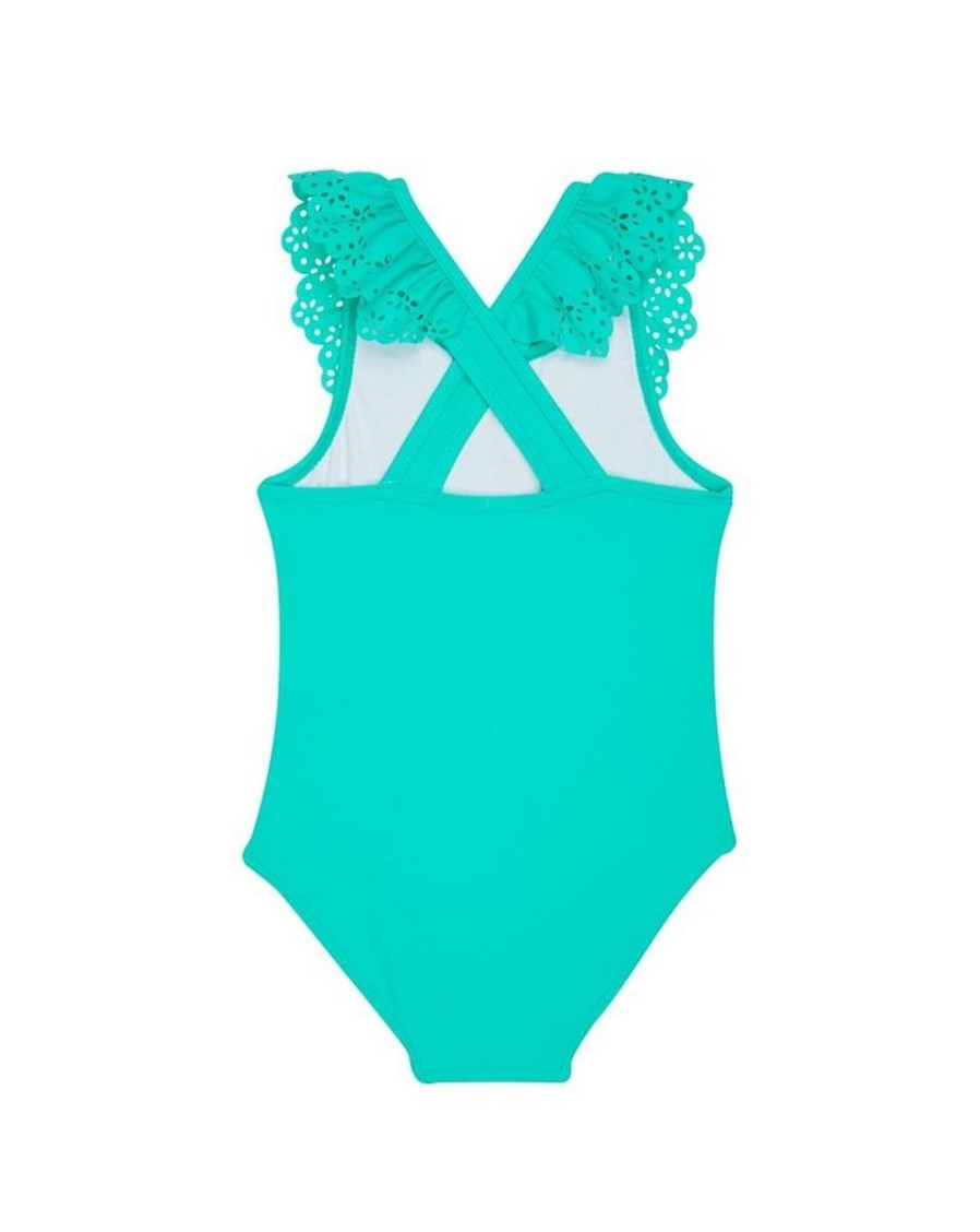 Kids Mothercare Swimsuits For Girls | Green Cutwork Yoke Swimsuit