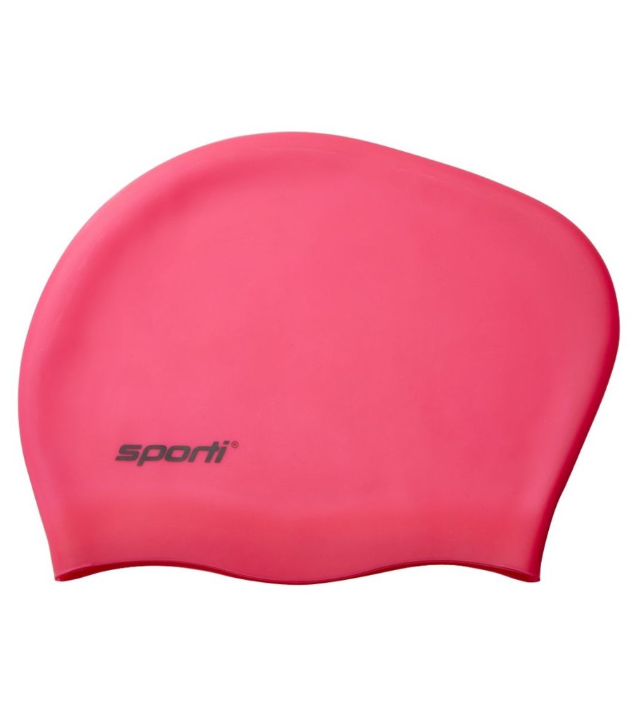 Swim Equipment Sporti | Solid Long Hair Bun Silicone Swim Cap Bright Pink