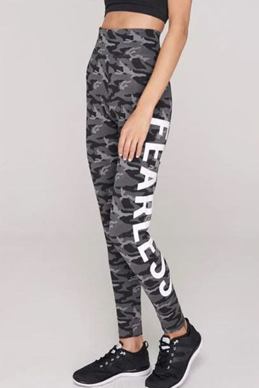 Women Golddigga Activewear | All Over Print Leggings Black Camo Fearless