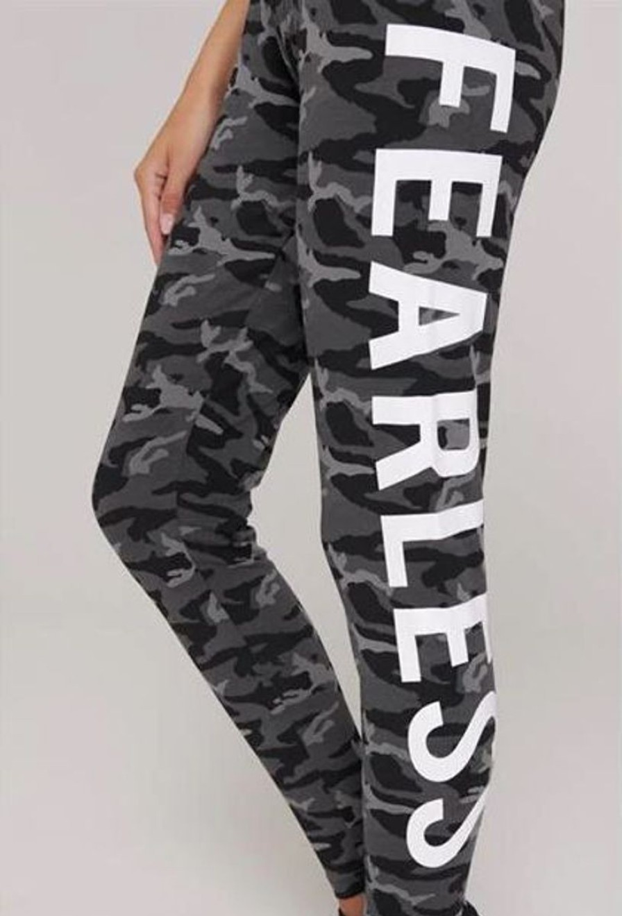 Women Golddigga Activewear | All Over Print Leggings Black Camo Fearless