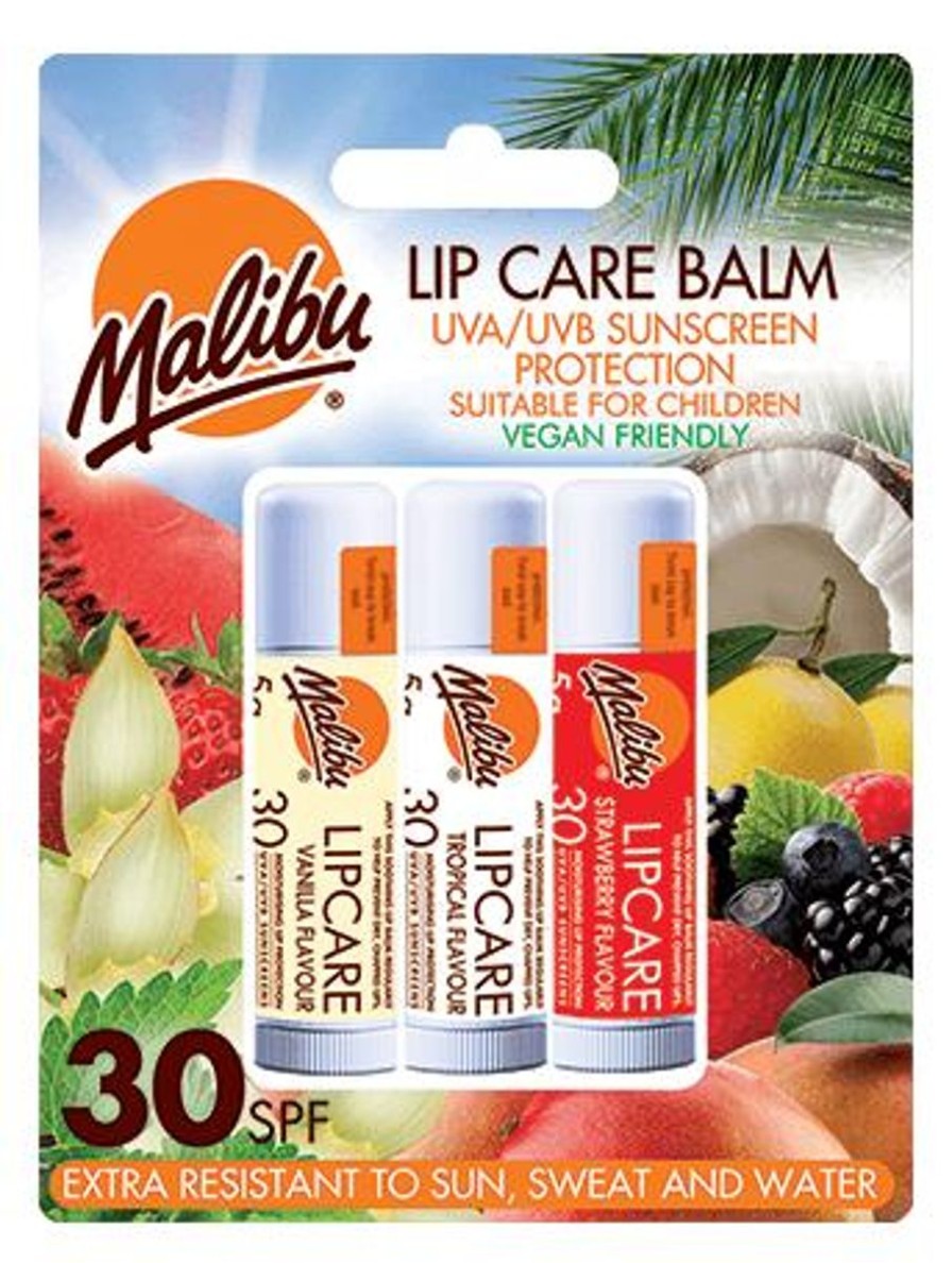 Women Malibu Sun Suncare | Lipbalm Vanilla/Tropical/Strawberry 3-Pack