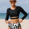 Women The Beach Company Bikini Sets | Uv Protect Rashguard High Waisted Bikini Set Monochrome