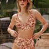 Women The Beach Company Bikini Sets | Floral Print V-Neck Bralette & Shirred Hipster Bikini Set Multi