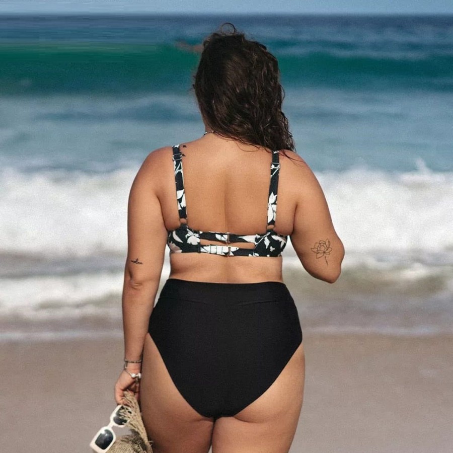 Women The Beach Company Bikini Sets | Retro Underwired Plus Size High Waist Bikini Set Monochrome