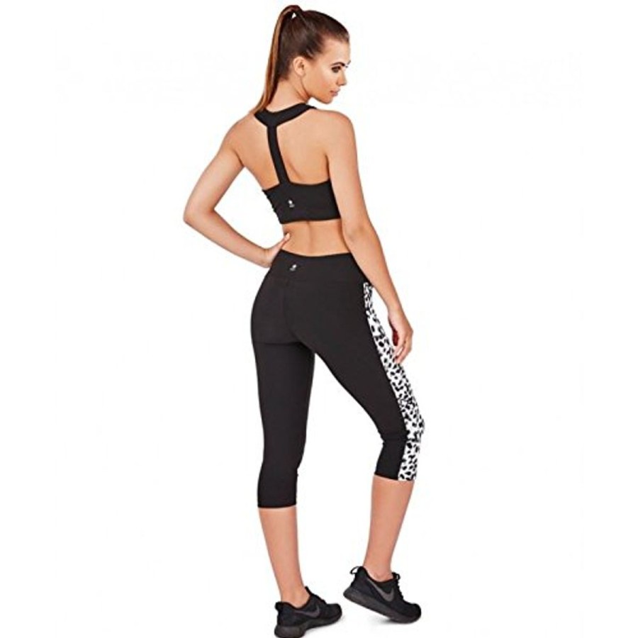 Women South Beach Activewear | Deana Black Capri Pant With Leopard Print Panels