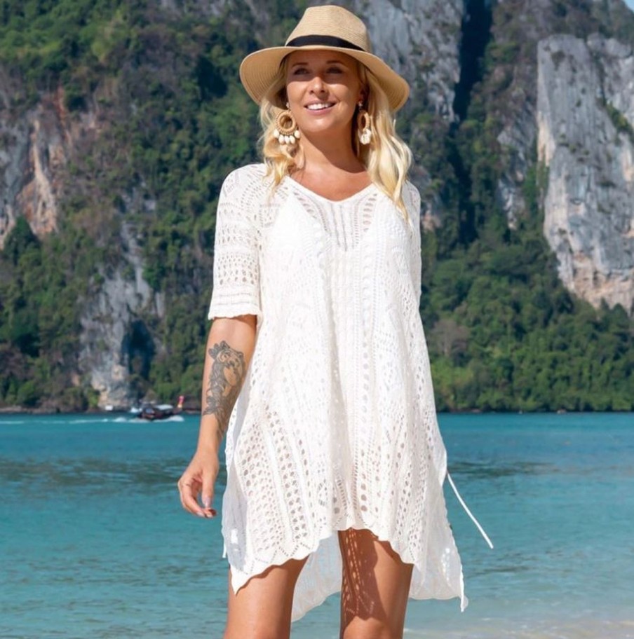 Women The Beach Company Beachwear | Crochet Beach Cover-Up White