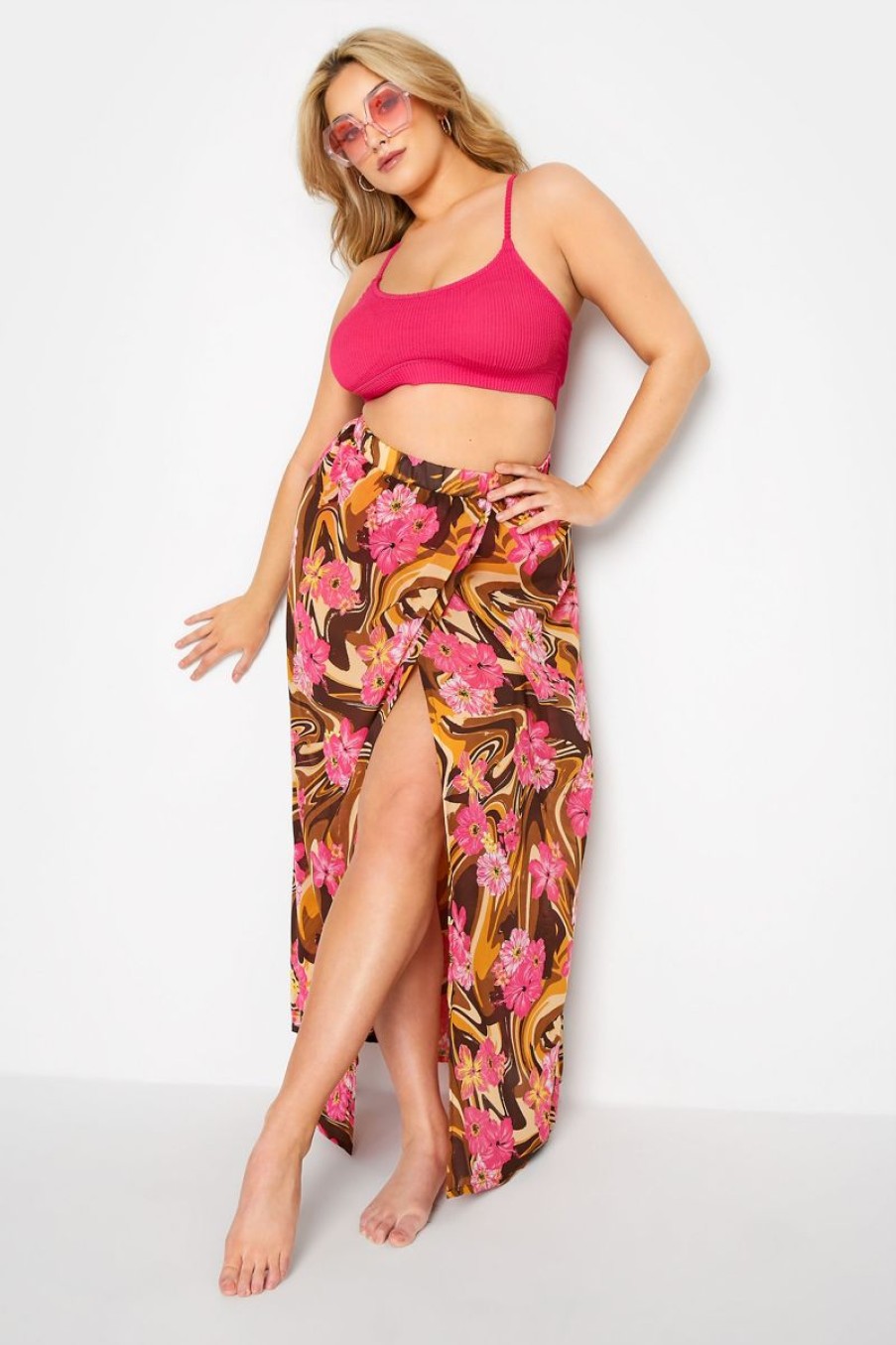 Women The Beach Company Swim & Beach | Floral Side Split Beach Plus Size Skirt