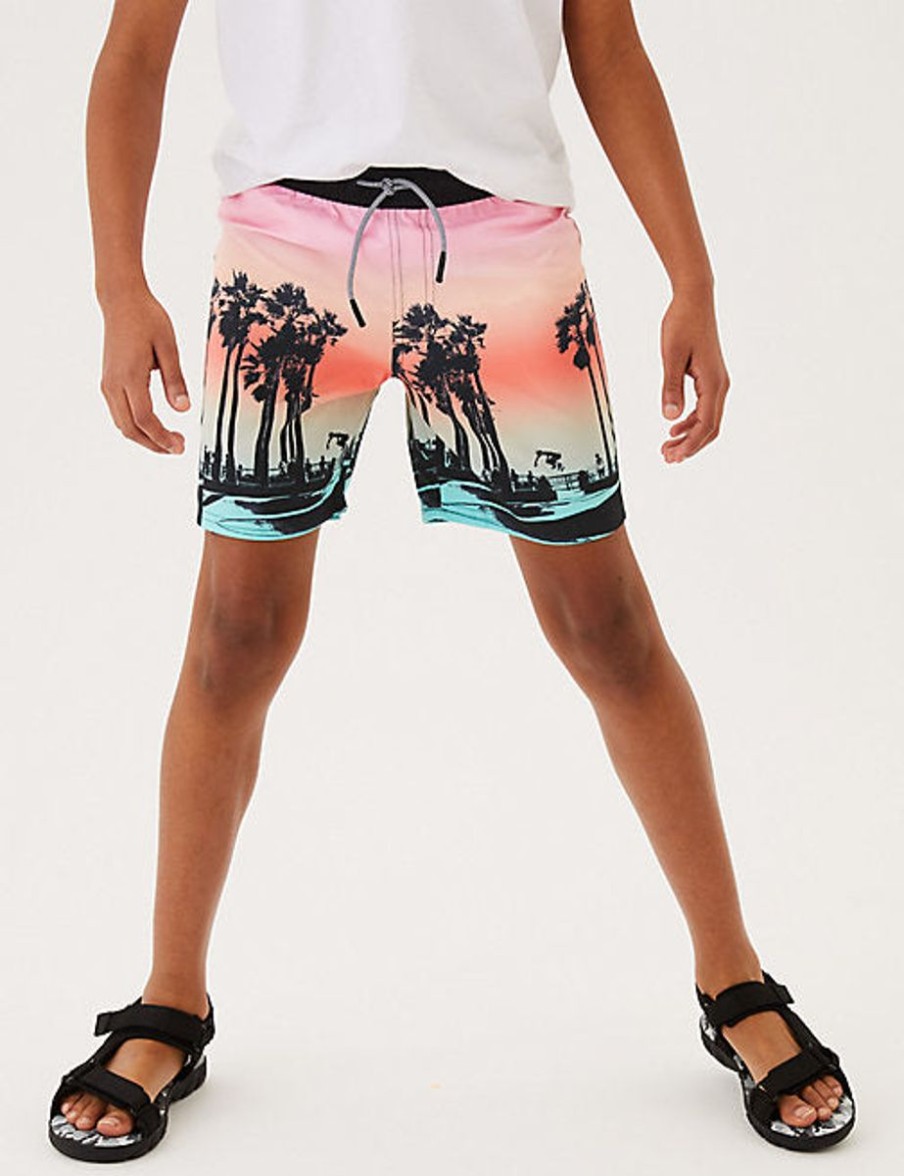 Kids Marks & Spencer Swimsuits For Boys | Palm Print Mini Me Swim Shorts Multi