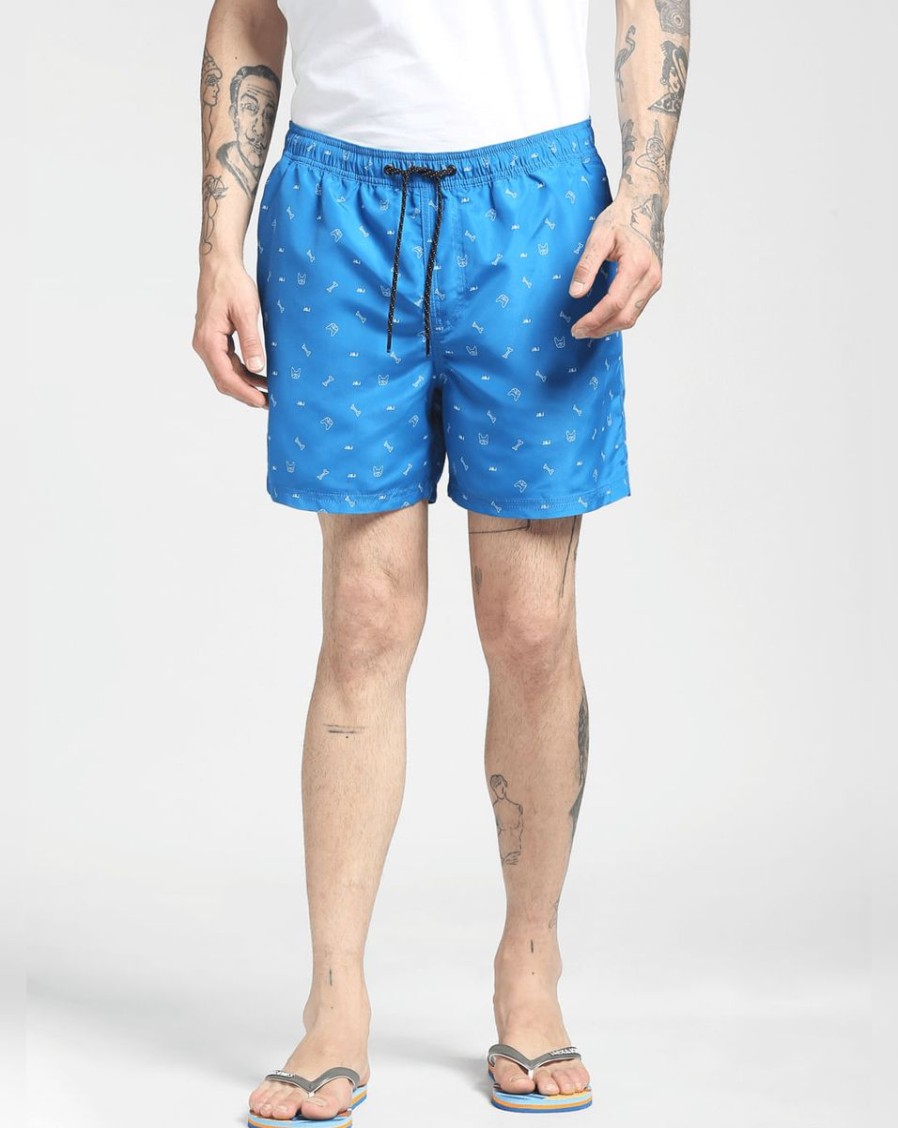 Men JACK & JONES Swimwear And Board Shorts | Blue Printed Swim Shorts