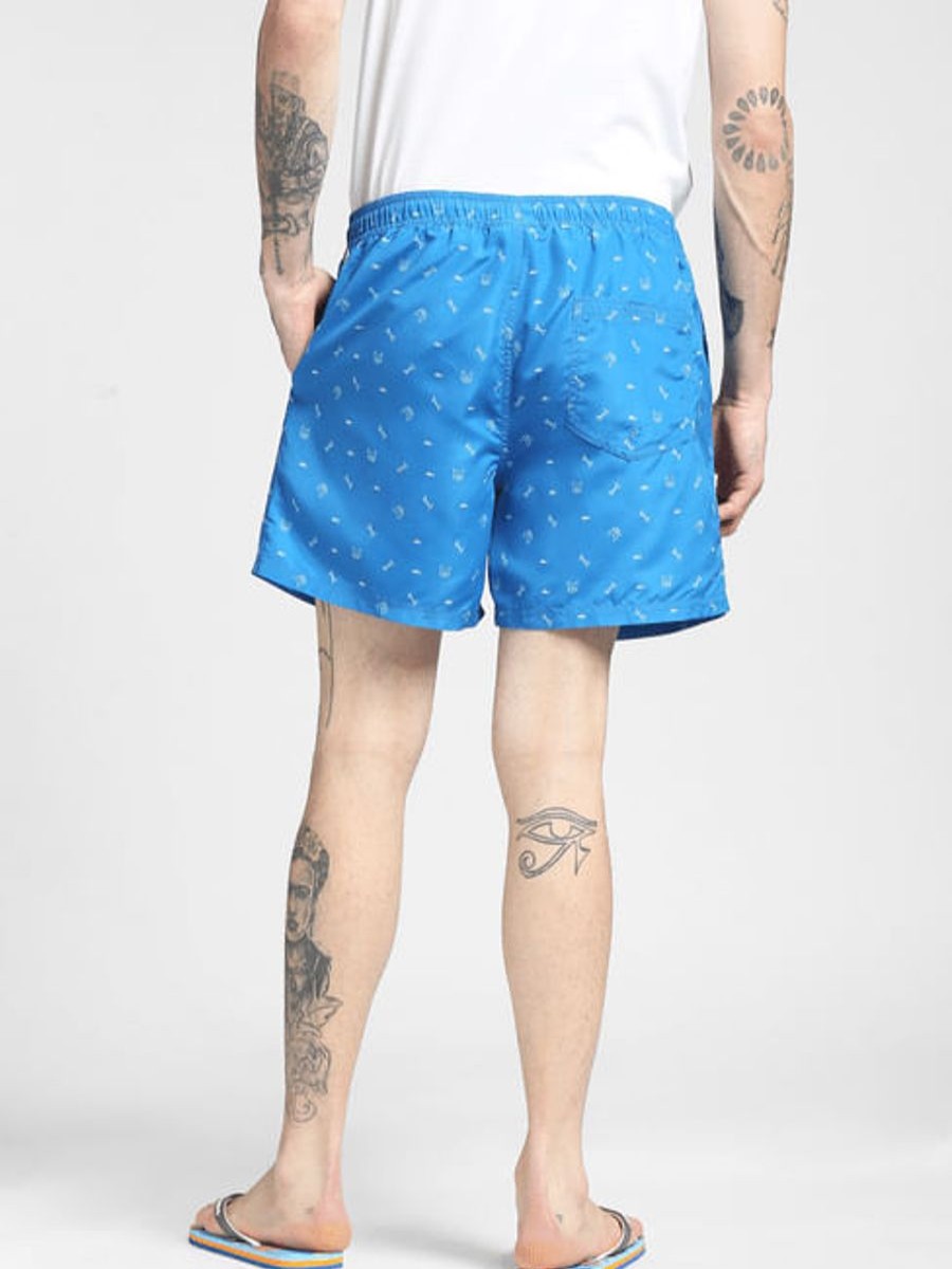 Men JACK & JONES Swimwear And Board Shorts | Blue Printed Swim Shorts