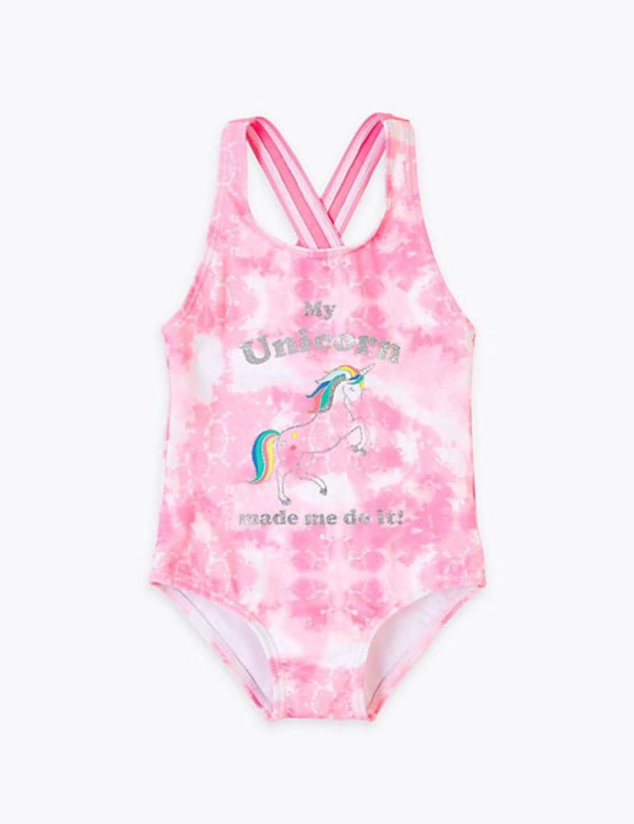 Kids Marks & Spencer Swimsuits For Girls | Tie Dye Unicorn Swimsuit Pink Mix