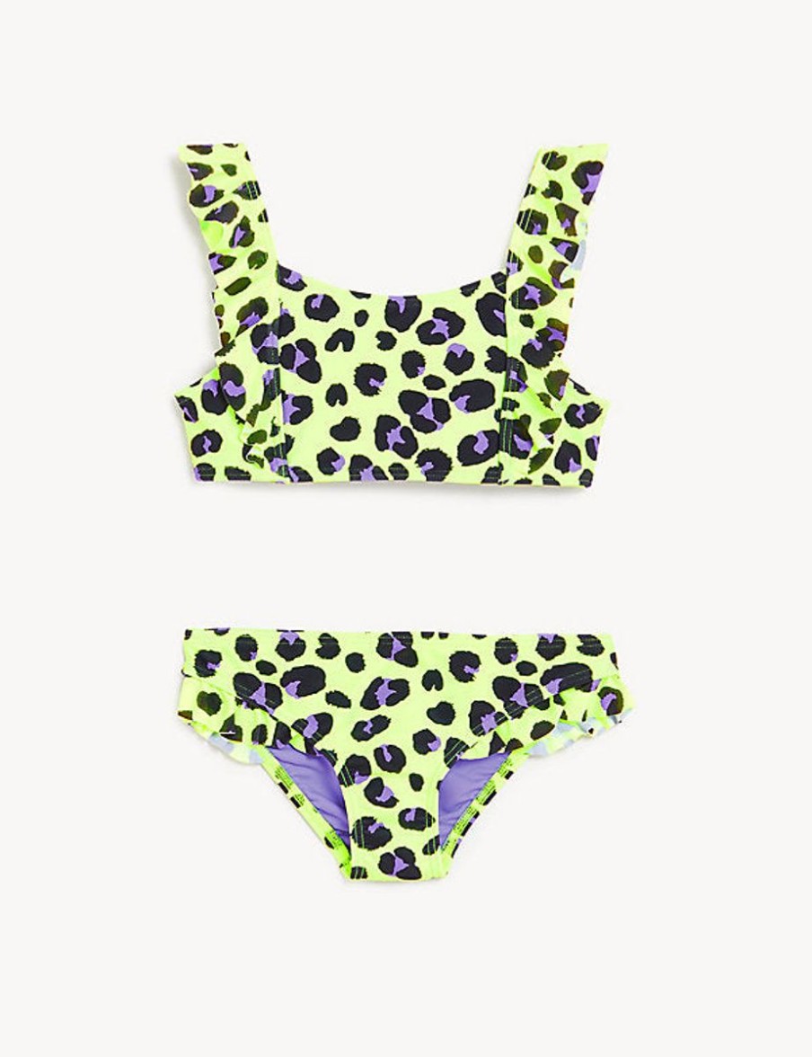 Kids Marks & Spencer Swimsuits For Girls | 2Pc Leopard Print Bikini Lime