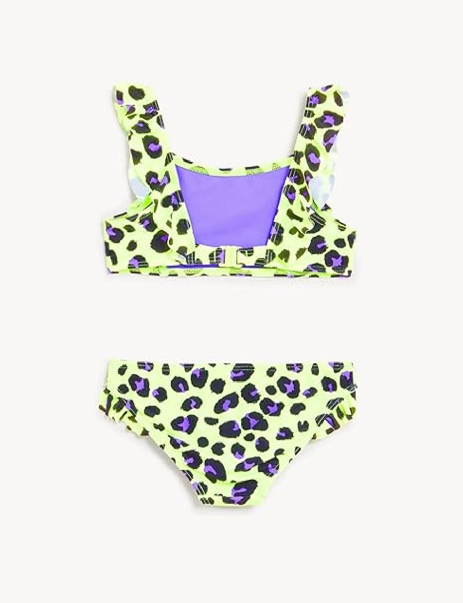 Kids Marks & Spencer Swimsuits For Girls | 2Pc Leopard Print Bikini Lime