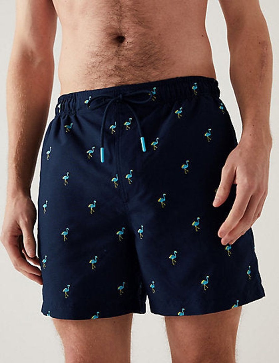 Men Marks & Spencer Swimwear And Board Shorts | Quick Dry Embroidered Swim Shorts Dark Navy