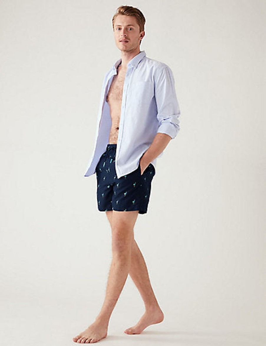 Men Marks & Spencer Swimwear And Board Shorts | Quick Dry Embroidered Swim Shorts Dark Navy