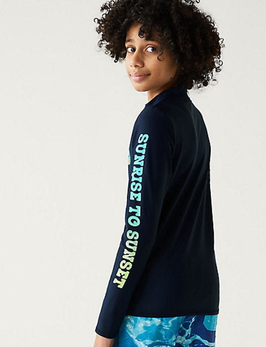 Kids Marks & Spencer Swimsuits For Boys | Slogan Long Sleeve Rash T-Shirt Navy