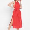 Women The Beach Company Beachwear | Linen Backless Dress Red