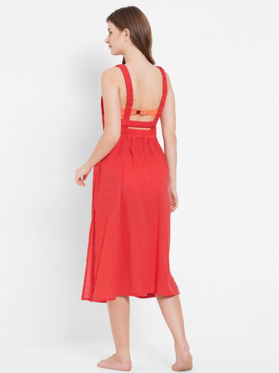 Women The Beach Company Beachwear | Linen Backless Dress Red